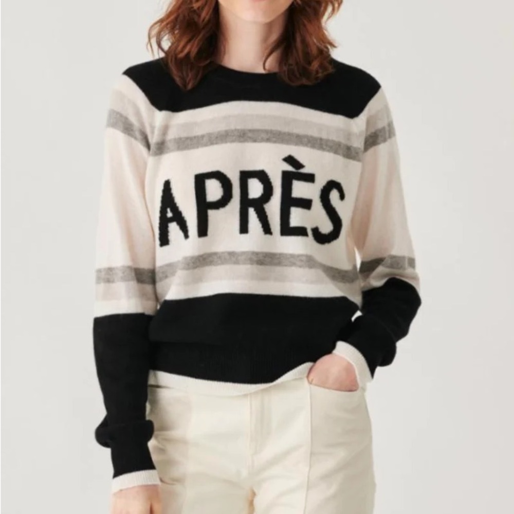 White + Warren Cashmere Apres Crew Black/White/Grey Size Medium